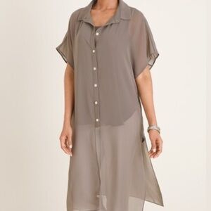 Marla Wynne For Chico's Dove Gray Chiffon Long Tie-Front Tunic/Duster Size M EUC